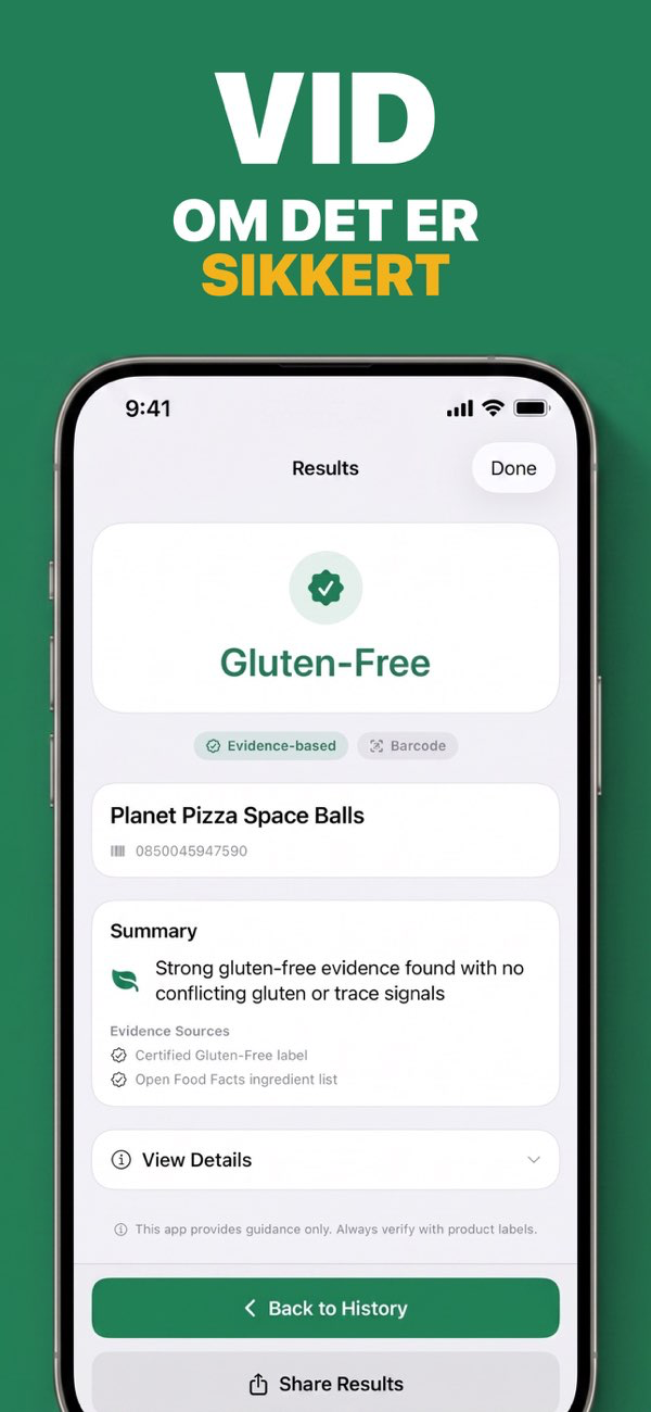 GF Scanner - AI-drevet glutenanalyse detaljer