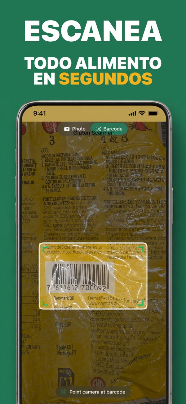GF Scanner - Resultados mostrando veredicto sin gluten