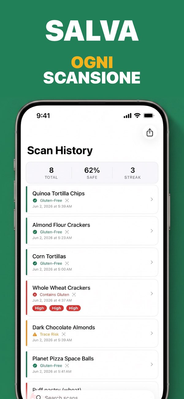 GF Scanner - Guida interattiva al glutine e alimenti sicuri