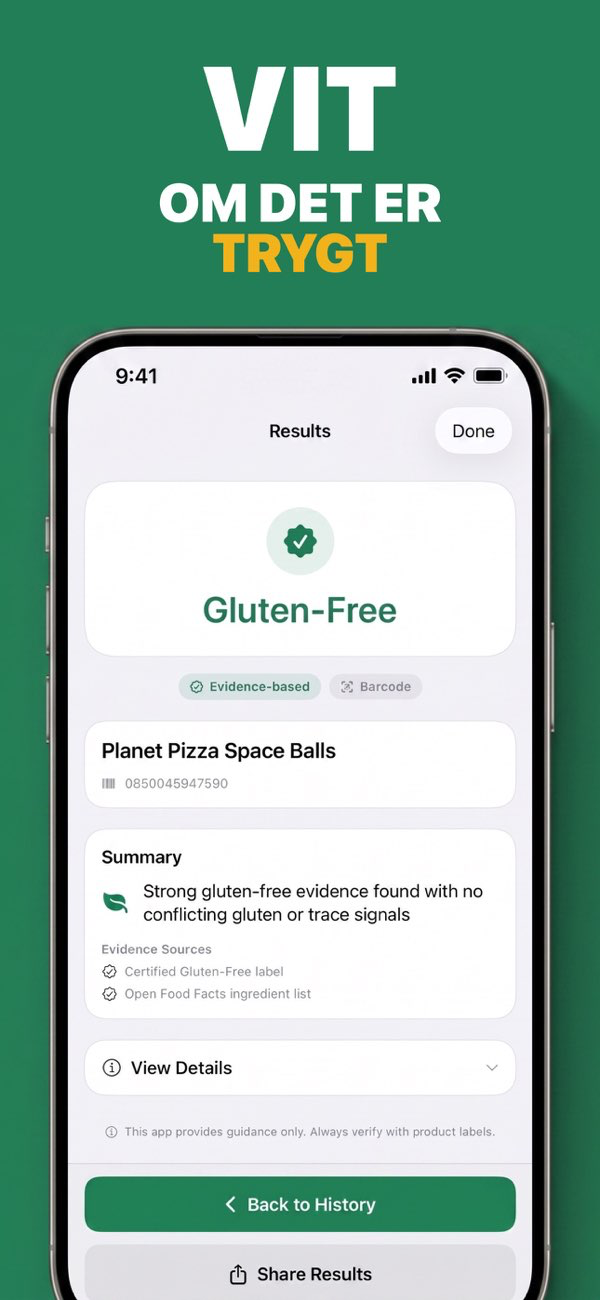 GF Scanner - AI-drevet glutenanalyse detaljer