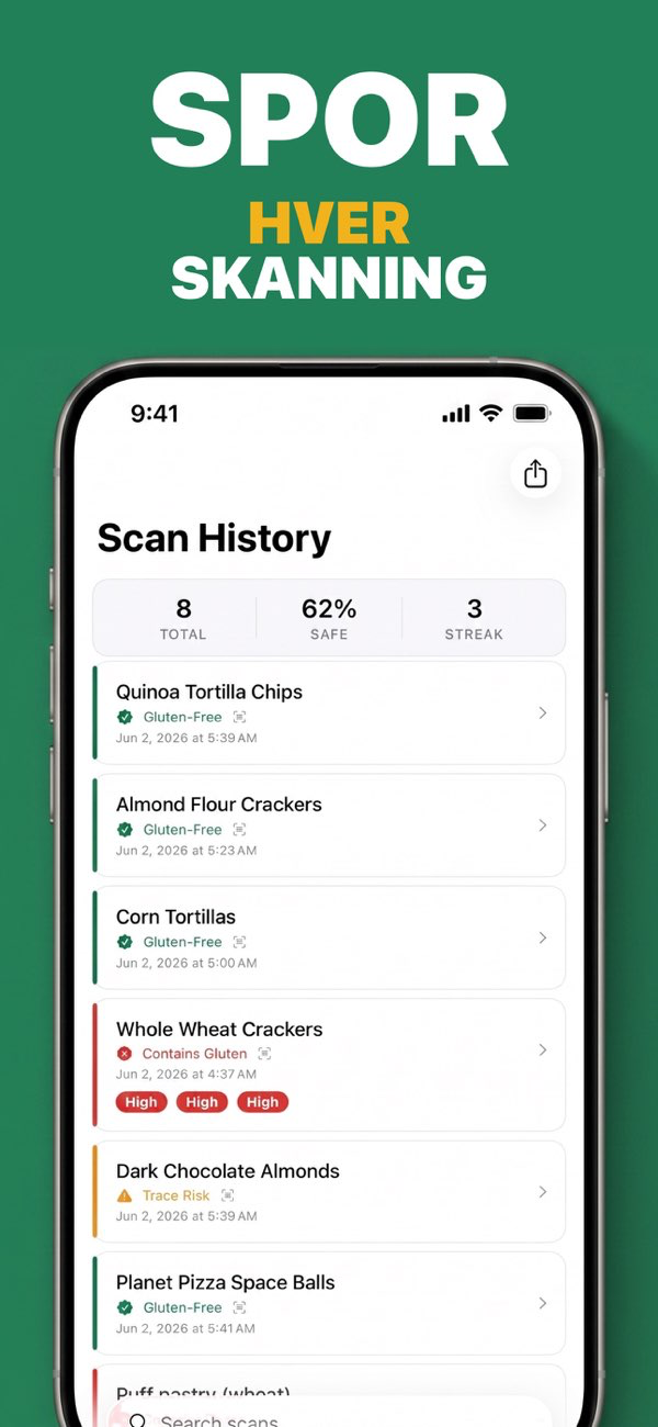 GF Scanner - Interaktiv glutenguide og trygg mat referanse