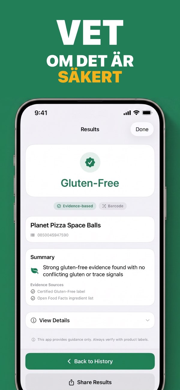 GF Scanner - AI-driven glutenanalys detaljer