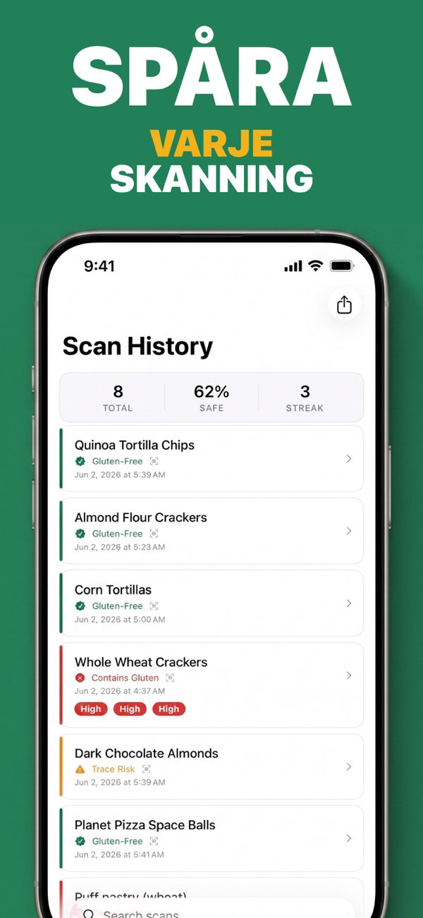 GF Scanner - Interaktiv glutenguide och säkra livsmedel